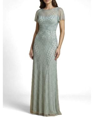 Lara Beaded Flutter Sleeve Gown - Green