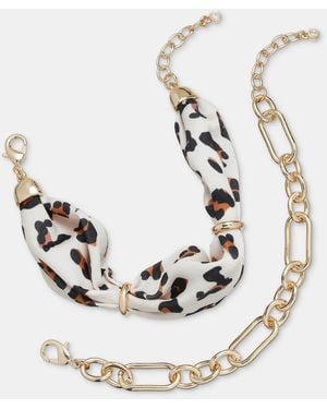On 34th Leopard Scarf & Link Flex Bracelets - White