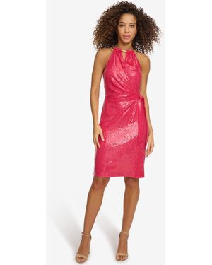 Kensie Sequined Faux-wrap Sheath Dress - Red