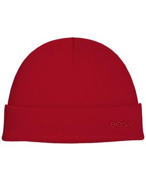 BOSS Waffle Logo Detail Beanie - Red