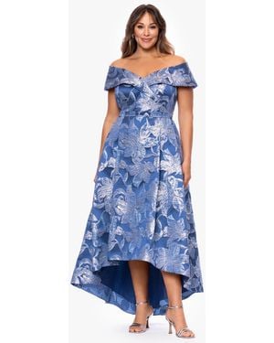 Xscape Plus Size High-low Off-the-shoulder Gown - Blue