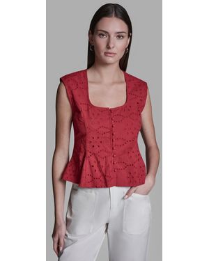 BCBGMAXAZRIA Eyelet Detail Sleeveless Square Neck Peplum Top - Red