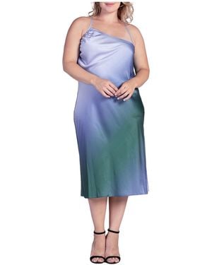 Standards & Practices Plus Size Avi Ombre Asymmetrical Satin Midi Dress - Blue