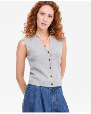 On 34th V-neck Button-front Sweater Vest - Gray