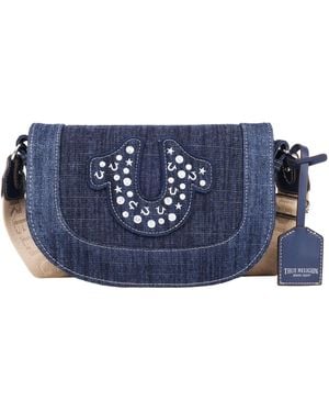 True Religion Studded Horseshoe Denim Flap Bag - Blue