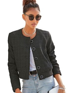 Lascana Round Neckline Tweed Jacket - Black