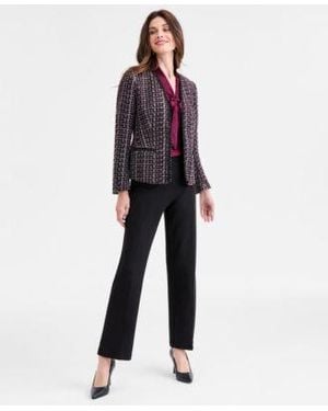 Kasper Tweed Jacket Sleeveless Blouse Pull On Pants - Black