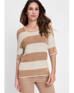 Olsen Cotton Blend Striped Pullover - Brown