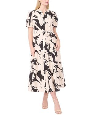 Msk Plus Size Center-front Button V-neck Maxi Shirt Dress - White