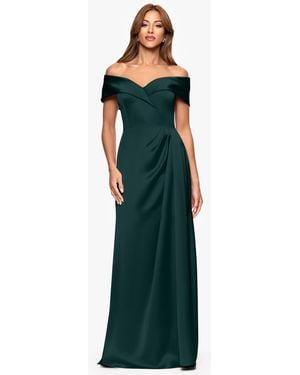 what is an a-line dress look like Xscape Evenings "Lexi" Ruched Scuba Evening Dress 4452X
