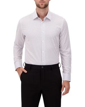 Report Collection 4-way Geometric-print Button-front Woven Dress Shirt - White