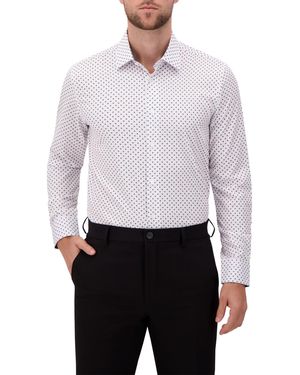 Report Collection 4-way Geometric-print Button-front Woven Dress Shirt - White