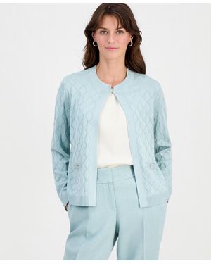 Kasper Kiss-front Diamond Stitch Cardigan - Blue