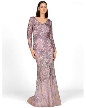Lara Long Sleeve V-neck Mermaid Gown - Purple
