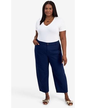 On 34th Trendy Plus Size High-rise Twill Barrel-leg Pants - Blue