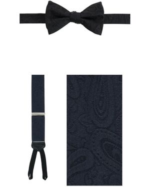 Trafalgar Banbury Paisley Y-back Adjustable Silk Suspenders And Bow Tie - Blue
