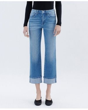 Flying Monkey High Rise Cuffed Crop Straight Jeans - Blue