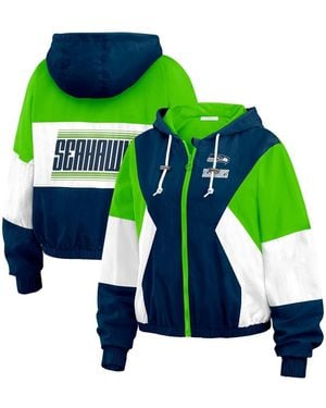WEAR by Erin Andrews Royal Seattle Seahawks Color Block Full-zip Windbreaker Jacket - Green