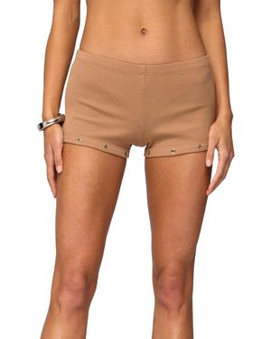 Edikted Hasel Grommet Ribbed Shorts - Brown