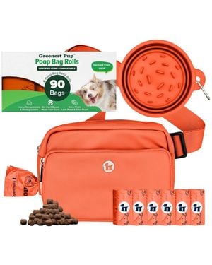 Puppington Walk Star Kit: 3-in-1 Dog Walk Bag & Bowl Plus Matching 90 Refill Dog Poop Bags - Orange