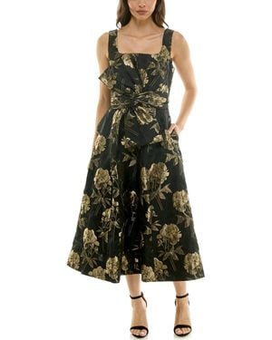 Taylor Square Neck Jacquard Midi Dress - Green