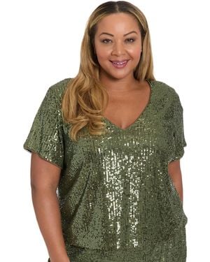 Muse Plus Size Cropped Sequin Short Sleeve T-shirt - Green