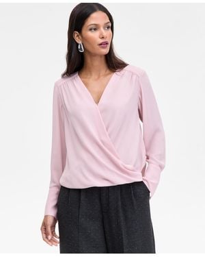INC International Concepts Surplice Long-sleeve Blouse - Pink