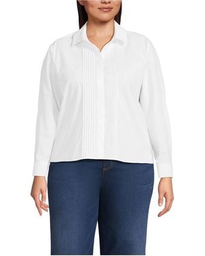 Lands' End Plus Size Long-sleeve Cropped Pintuck Shirt - White