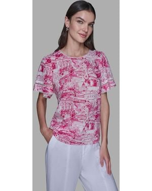 Karl Lagerfeld Printed Trim Detail Top - Purple