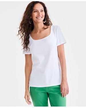Style & Co. Cotton Square-neck Short-sleeve T-shirt - White