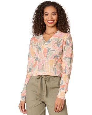 Democracy Petite Printed V-neck High-low Sweater - Natural