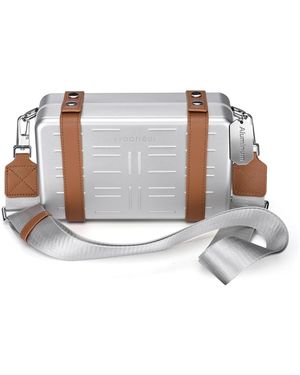 Byootique Mini Suitcase Crossbody Bag Portable Hard Shell Aluminum Cosmetic Makeup Case - White