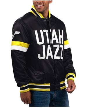 Starter Black Utah Jazz Home Game Satin Full-snap Varsity Jacket - Blue