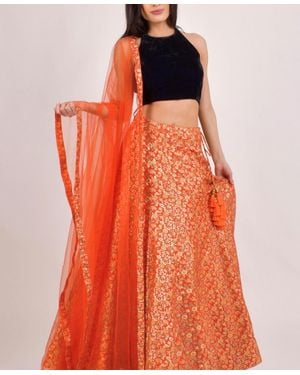 Ras Floral Brocade Lehenga Choli - Orange