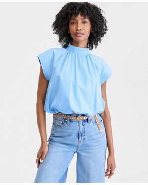 On 34th Cotton High-neck Bubble Top - Blue