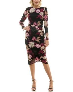 Taylor Floral Mesh Bodycon Midi Dress - Black