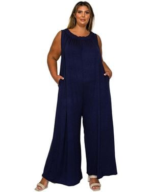 L I V D Plus Size Olson Wide Leg Pocket Jumpsuit - Blue