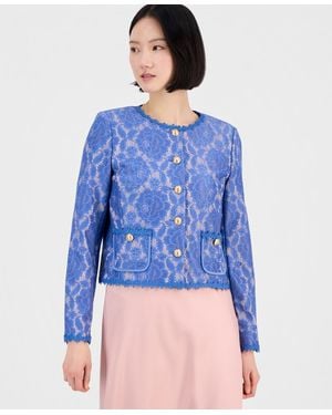 Tahari Bonded Lace Long-sleeve Jacket - Blue