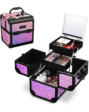 Byootique Makeup Train Case Cosmetic Organizer W/ Mirror Artist - Pink