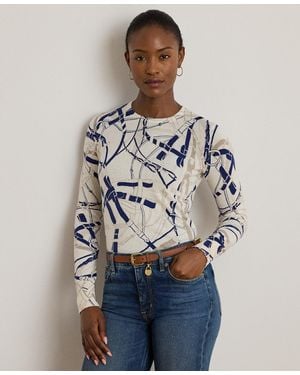 Ralph Lauren Petite Belting-print Cotton-blend Sweater - Blue