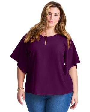 Avenue Flutter Sleeve Keyhole Blouse - Purple