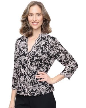 Alex Evenings Petite Floral-embroidered 3/4-sleeve Lace Top - Gray