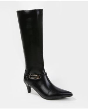 BERNESS Margot Pointed Toe Kitten Heel Knee-high Boots - Black