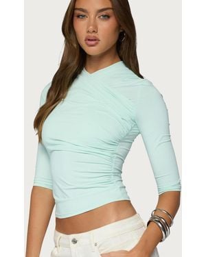 Edikted Calypso Wrap Neck Top - Blue