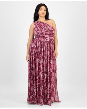 B Darlin Trendy Plus Size Printed One-shoulder Gown - Red