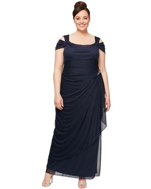 Alex Evenings Plus Size Draped Cold-shoulder Dress - Blue