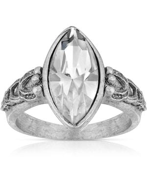 2028 Pewter Diamond Shaped Crystal Ring - Metallic