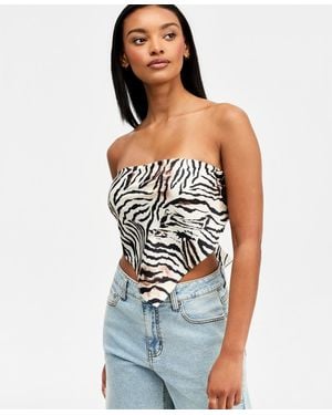 BarIII Animal-print Strapless Tie-back Scarf Top - Blue