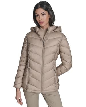 Charter Club Packable Hooded Puffer Coat - Brown