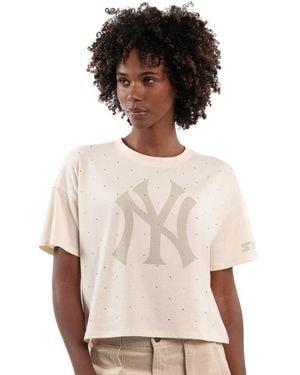 Starter New York Yankees Rhinestone Sprinkle Boxy Cropped T-shirt - Natural